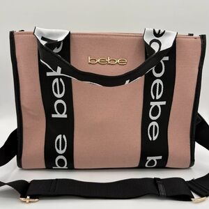 Bebe Hana Canvas Dusty Rose Pink and Black Logo Tote Bag